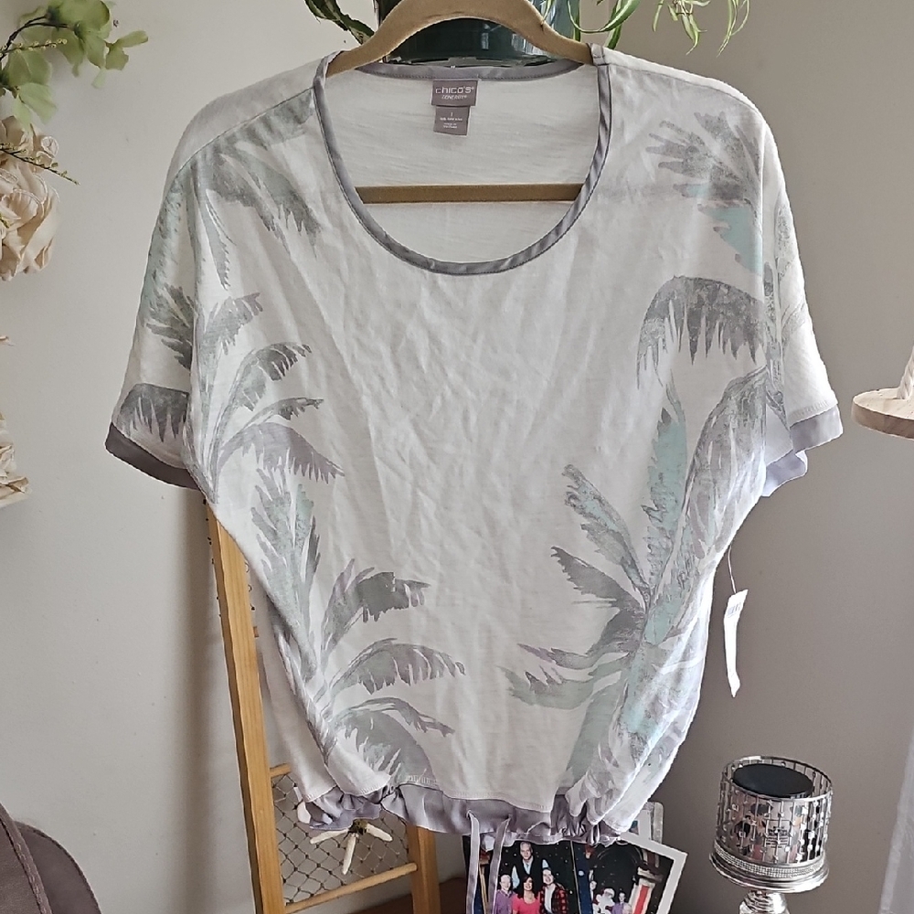 Chico's Palm T Tee Sinch Bottom Brand New Satin Edges